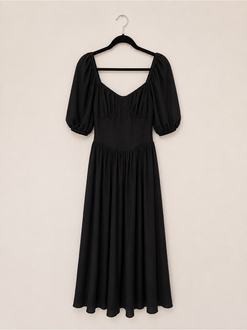 American Eagle Black Puff Sleeve Open Back Midi Dress NWT L